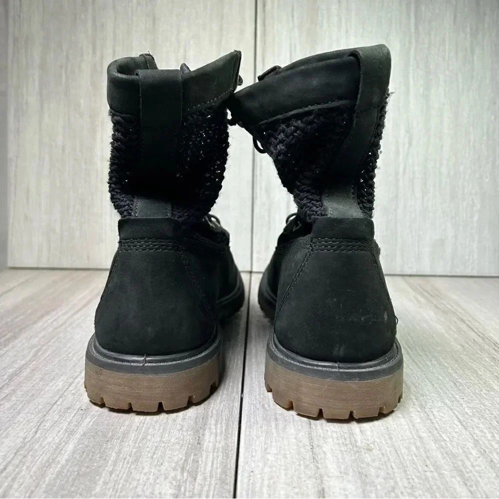 Timberland Black Suede Weave Knit Upper Ankle Boots Combat Bootie Women’s Size 9 - Picture 7 of 10